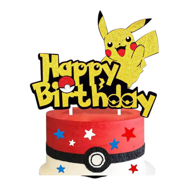 Pikachu "Happy Birthday" Cake Topper – Glitter Party Decoration